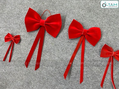 Nơ đỏ Bitis phun nhung 2 cánh - 1 lớp [Đứng form - Nhiều cỡ] PK-NO-07